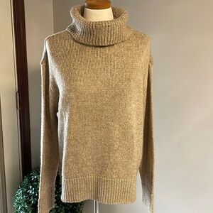 MAGASCHONI cowl-neck WOOL blend knit sweater ribbed relaxed fit beige / gold L